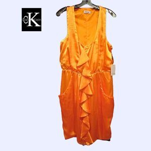 Calvin Klein NEW Romantic Dopamine SAFFRON Venetian Ruffle Racerback Dress 14